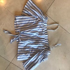 White and blue striped cold shoulder crop top